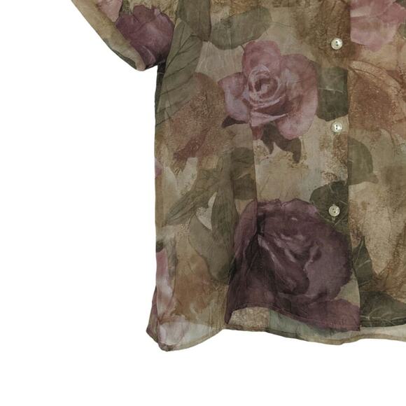 Vtg Anne Charles Floral Sheer Short Sleeve Whimsigoth Spring Blouse 90s Medium - Picture 7 of 11